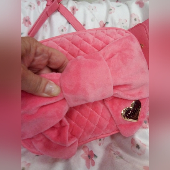 Juicy's Peachy-Pink Soft Velvety Bow Purse (Available In Black, also) - Picture 1 of 4